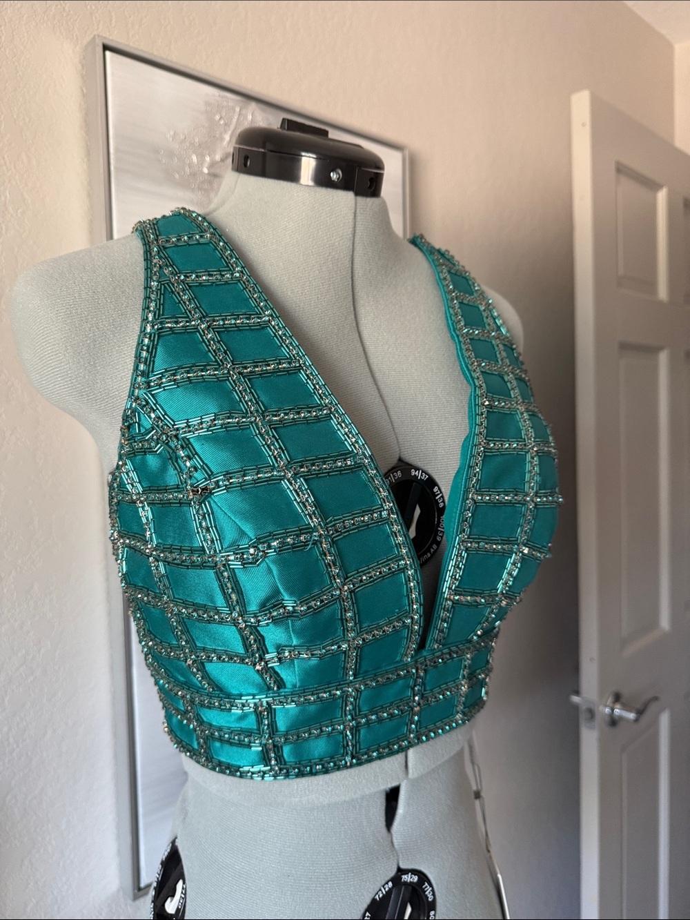 Rachel Allan Teal Beaded Bustier / Lehenga or Saree Top